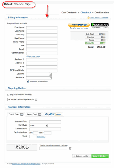 default checkout page